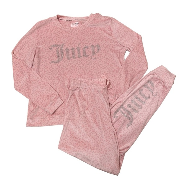 Juicy Couture Other - Juicy Couture Two Piece Pink Cheetah Print Velour Sleep Set, Lounge, Size Medium